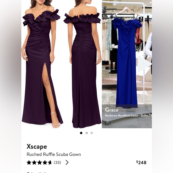 XSCAPE Ruched Ruffle Scuba Gown Dress Mulberry Size 8 - Picture 3 of 3